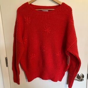 NWT: Sonoma Red Floral-Appliqué Crewneck Sweater